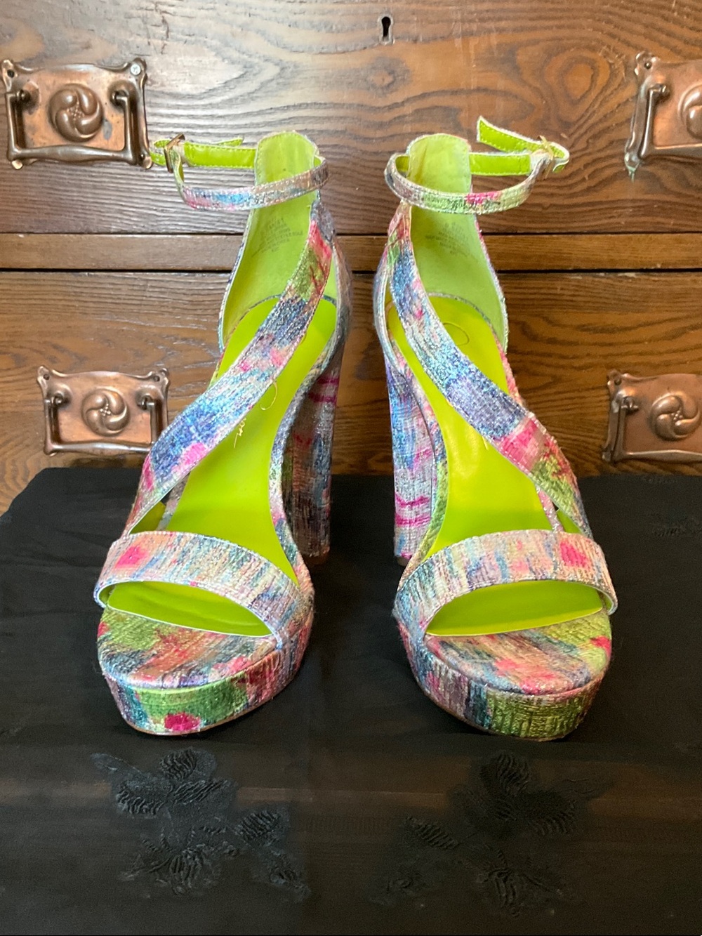 Jessica Simpson Multicolor Platform Heels with Lime Insole